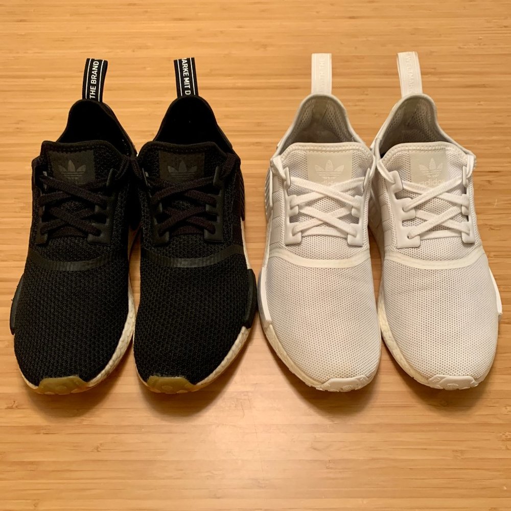 (2) Adidas NMD R1 Sneakers Boost White Black